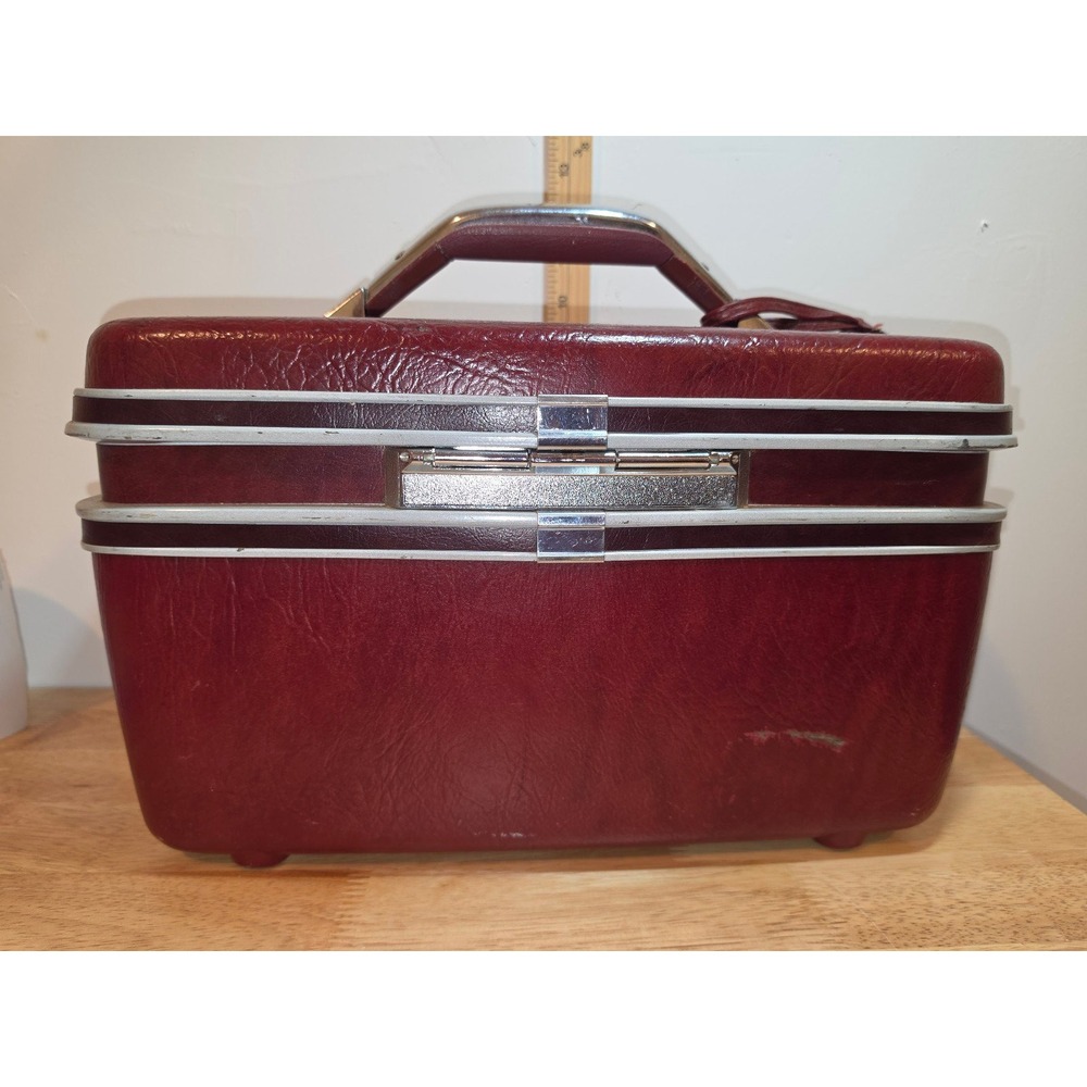 Vintage Burgundy Train Case Cosmetic Bag Luggage